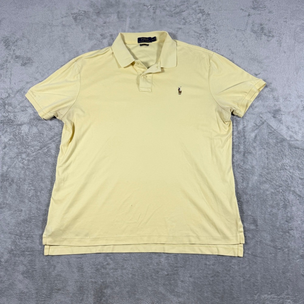 Polo Ralph Lauren Mens XL Polo Shirt Yellow Pima Soft Touch Short Sleeve Logo